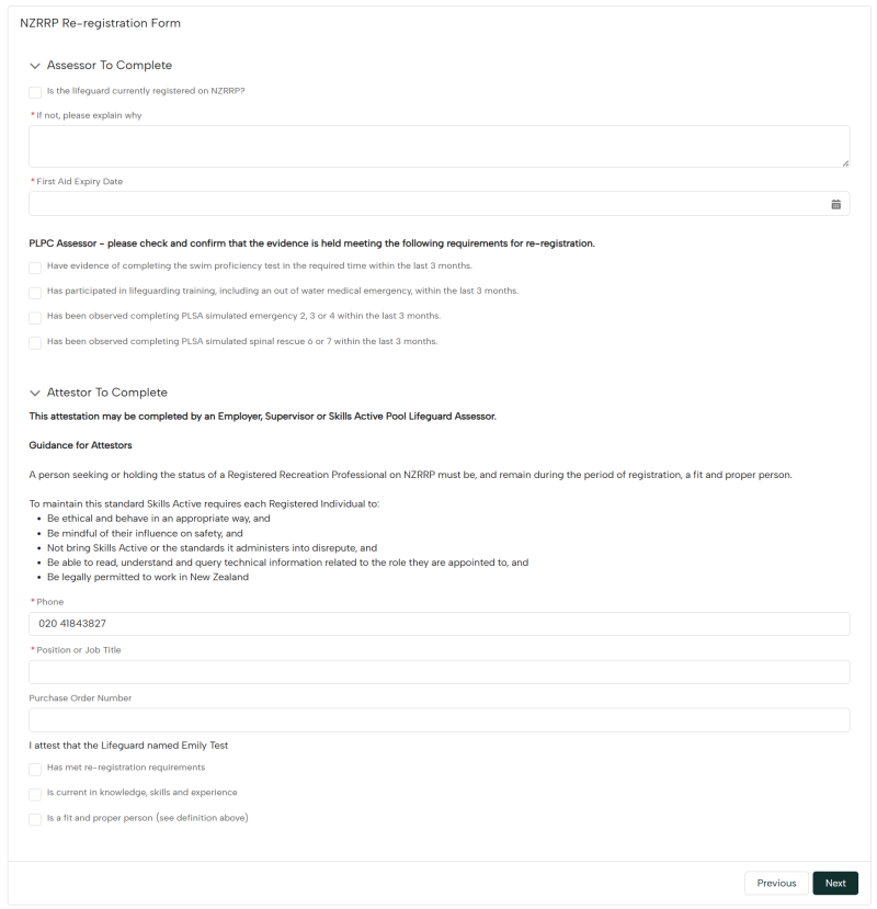 Assessor to complete